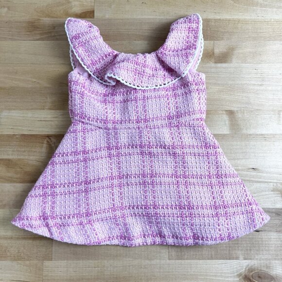 Janie And Jack Girls Ruffle Pink Plaid Tweed Dress‎ Size 3-6M Baby Infant - Picture 1 of 5